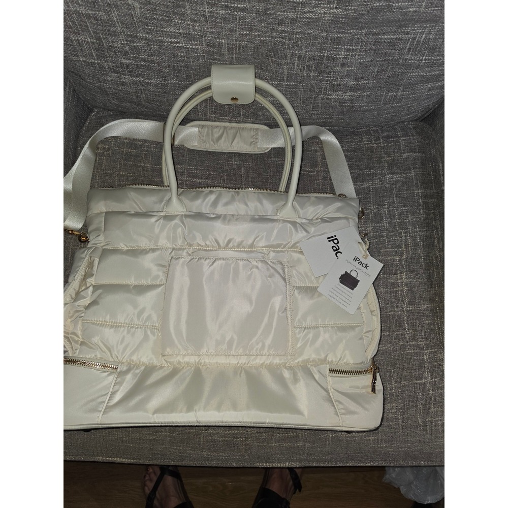 iPack Puffy Fashion Tote Bag Cannoli Cream Quilted Nylon Weekender Travel 25192B